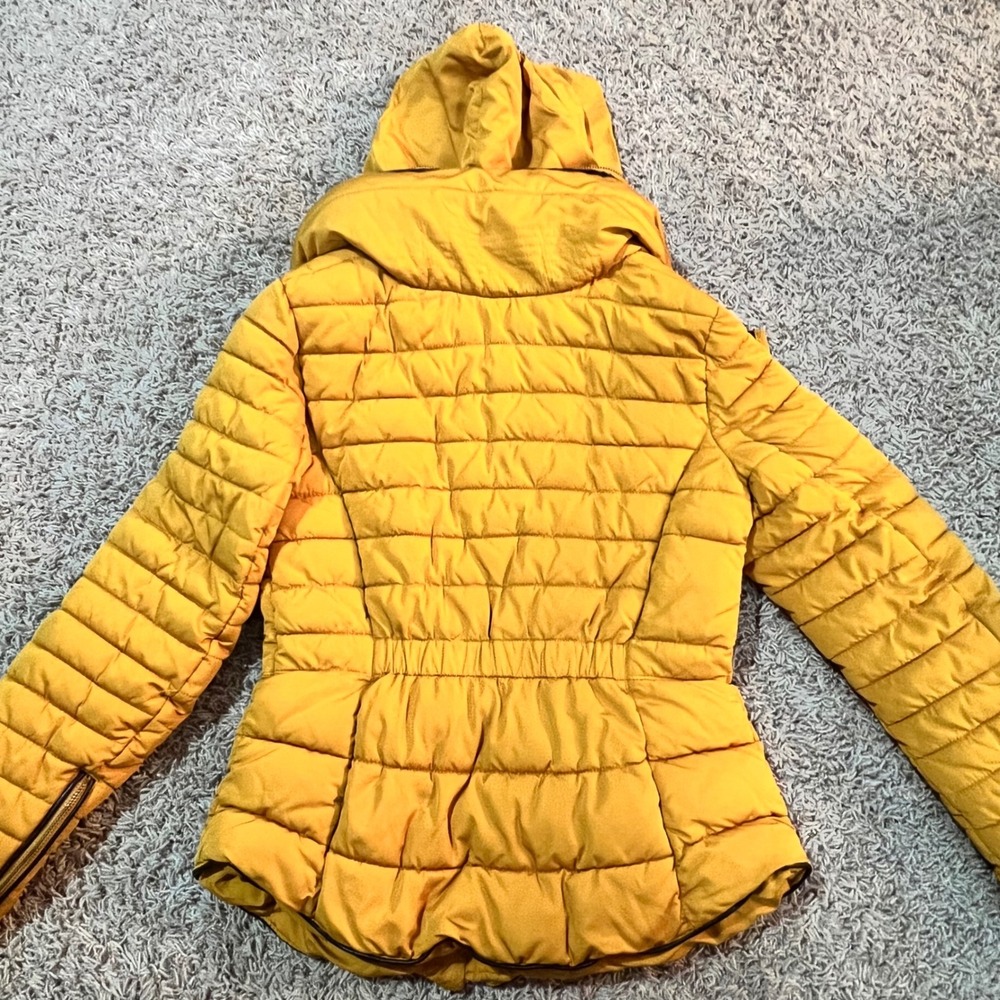 Zara Basic Puffer Jacket Coat Mustard Yellow Faux… - image 5